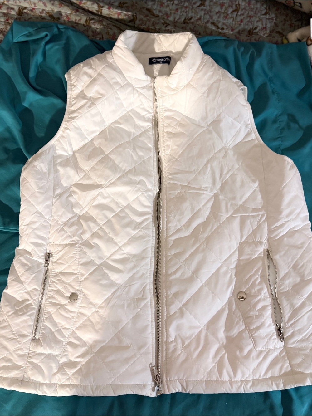 White Quilted Zip-Front Vest